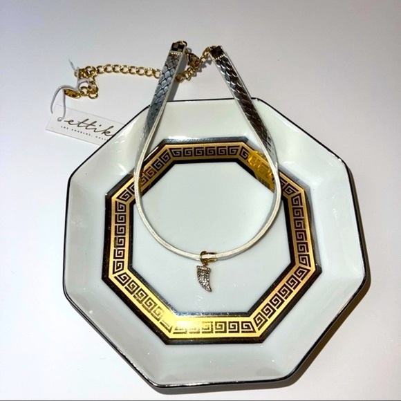 Ettika Silver Tooth Gold and Silver Leather Choker Necklace - Picture 2 of 7